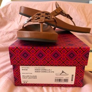 Brand new Tory Burch Miller Cloud Sandler in Aged Camello. Never worn.